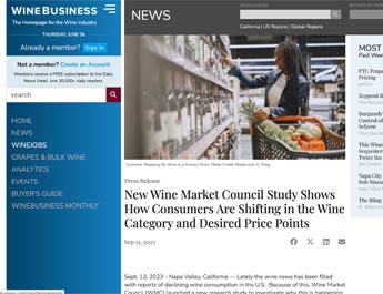 New Wine Market Council Study Shows How Consumers Are Shifting in the Wine Category and Desired Price Points